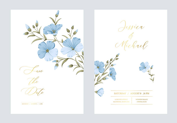 結婚式の招待状。花柄リネン手描きイラスト - ベクター画像