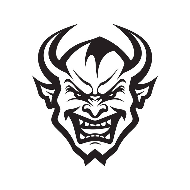 Teufel, Logokonzept schwarz-weiß, handgezeichnete Illustration - Vektor, Bild