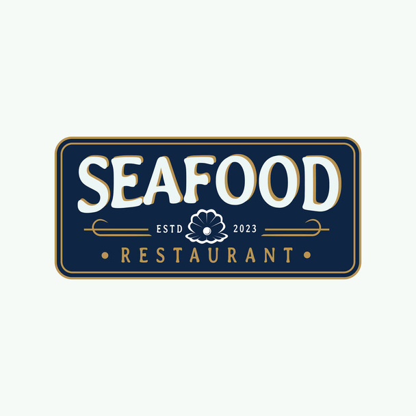 Insignia de etiqueta clásica retro vintage para diseño de restaurante Inspiración Seashell Pearl Seashell - Vector, Imagen