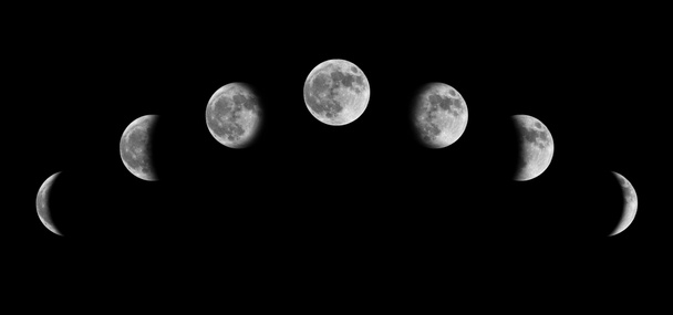 Fazy od półksiężyca na pół do pełnej księżyca - Zdjęcie, obraz