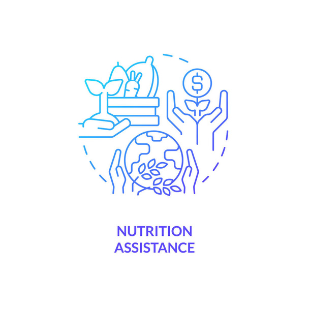 Nutrition assistance blue gradient concept icon. Fight food insecurity. Agricultural subsidy abstract idea thin line illustration. Isolated outline drawing. Myriad Pro-Bold font used - Vetor, Imagem