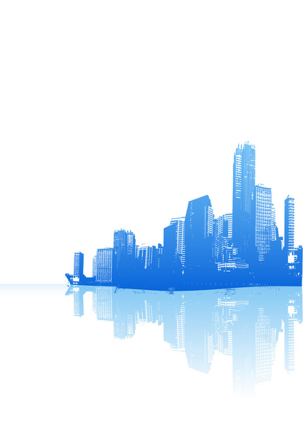 Mavi yansıma ile şehir panoraması. vektör sanat. - Vektör, Görsel
