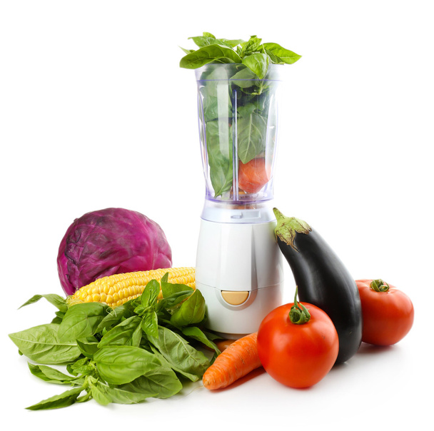 Blender with fresh vegetables isolated on white - Fotó, kép