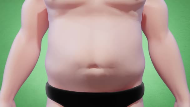 Animación 3D 4K de adelgazamiento corporal. Disminución del peso corporal de un hombre, secado de grasa - Imágenes, Vídeo