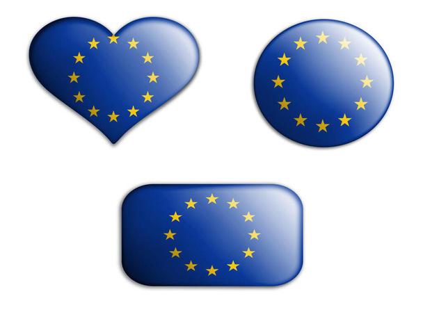 színes nemzeti művészeti zászló az európai unió figurák fenék fehér alapon. fogalom kollázs. 3d illusztráció.3d elemek - Fotó, kép