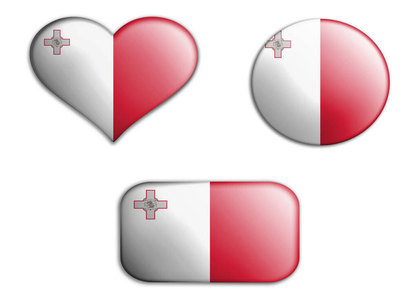 színes nemzeti művészeti zászló malta figurák fenék fehér alapon. fogalom kollázs. 3d illusztráció.3d elemek - Fotó, kép
