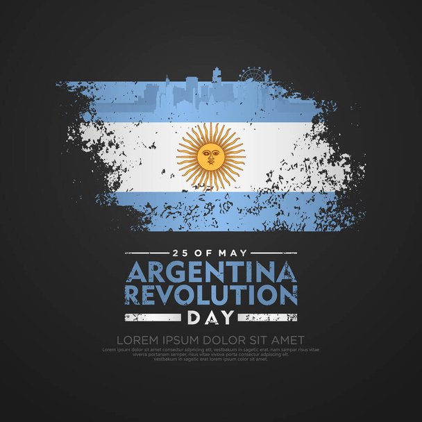Argentina Den revoluce blahopřání, s grunge a splash efekt na vlajku jako symbol revoluce a siluety města. vektorová ilustrace - Vektor, obrázek
