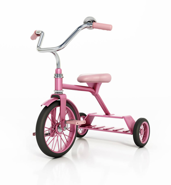 Pink vintage kid's tricycle isolated on white background. 3D illustration. - Fotó, kép