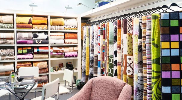 Colored blankets and fabrics in the store - Photo, Image