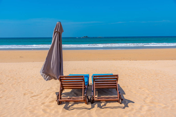 Sunbeds at Bentota beach, Sri Lanka. - Фото, изображение