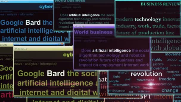 Poznan,ポーランド, 2023年4月2日: ChatGPT Bard人工知能AI技術がコンピュータ画面に表示されます。ソーシャルメディア全体のニュースタイトルの抽象概念。シームレスでループした. - 映像、動画
