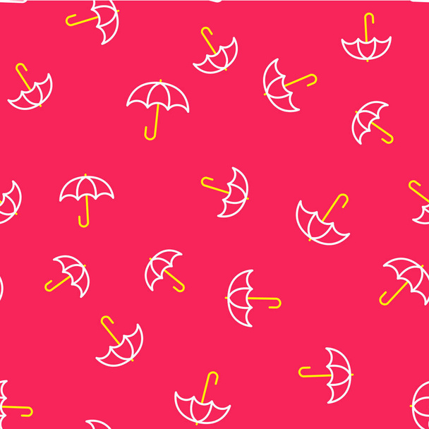 Line Umbrella icon isolated seamless pattern on red background. Insurance concept. Waterproof icon. Protection, safety, security concept.  Vector - Vector, afbeelding