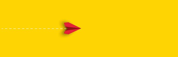 red paper airplane is flying on yellow background.new job, walking alone, idea concepts. - Wektor, obraz