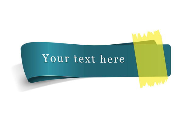 Blauw doek lint voor uw tekst, gelijmd met een stuk geel plakband, met een schaduw op een witte achtergrond, vector illustratie - Vector, afbeelding