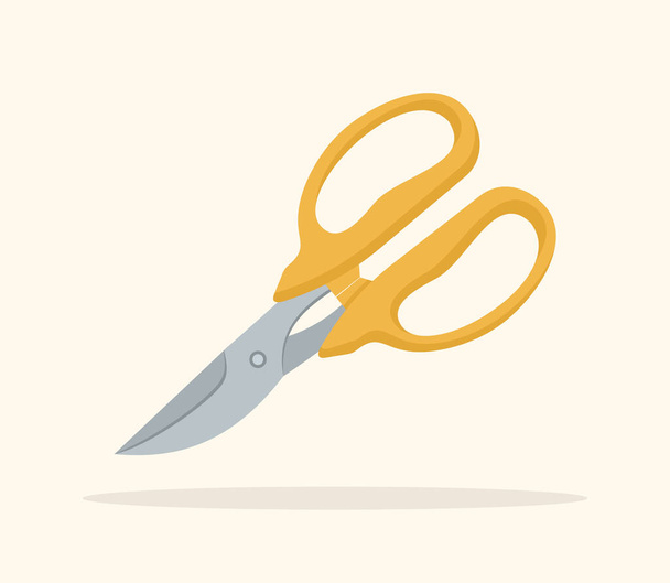 Garden scissors with a plastic yellow handle on a beige background. Vector illustration in flat style - Vector, Image