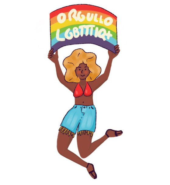 illustratie van vrouw met "LGBTTTIQ + trots" teken - Foto, afbeelding