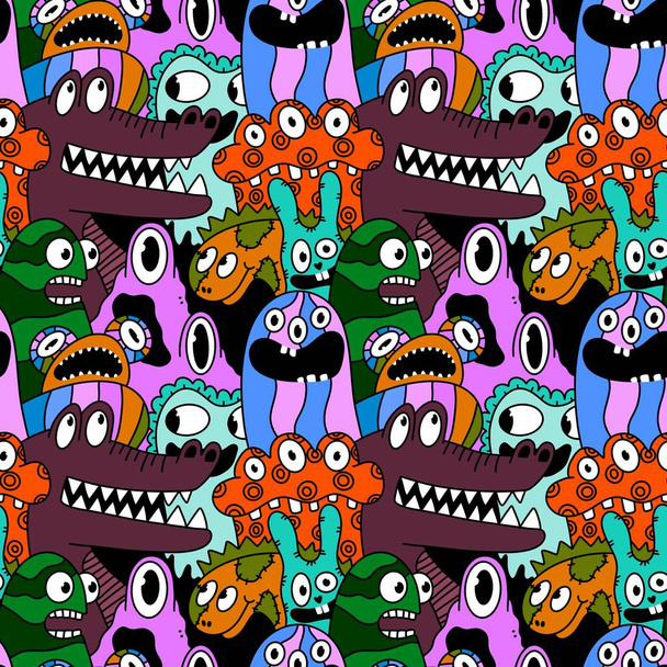 Cartoon monsters seamless emoticons aliens pattern for kids clothes print and wrapping paper and fabrics and linens and kindergarten. High quality illustration - Photo, Image