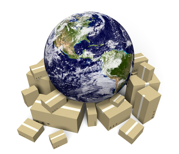 concepto de envío global de cajas que vuelan alrededor del mundo
 - Foto, imagen