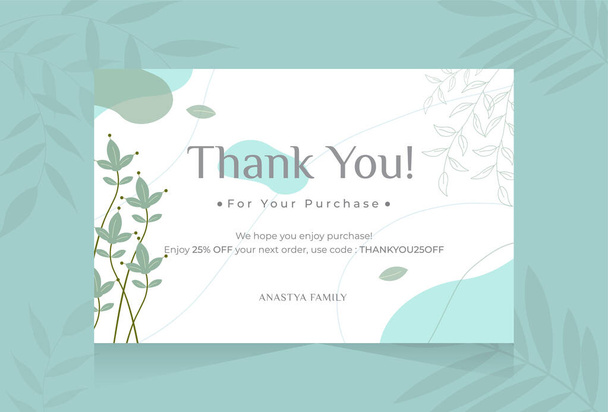 Gracias por la tarjeta de compra con plantilla de fondo de forma abstracta flor dibujada a mano - Vector, Imagen