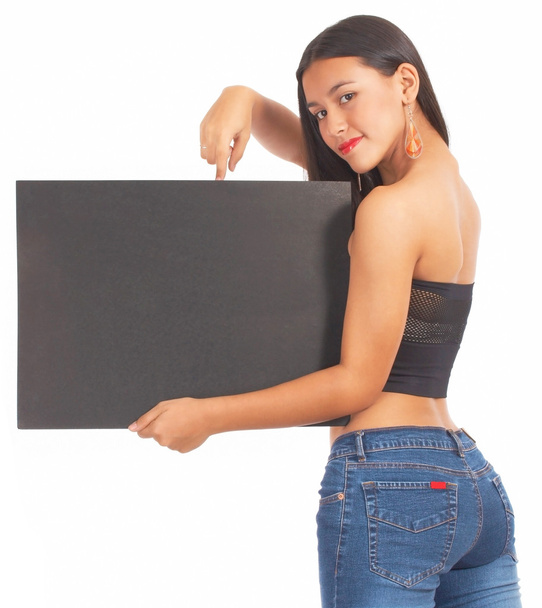sexy dívka drží prázdné desky - Fotografie, Obrázek