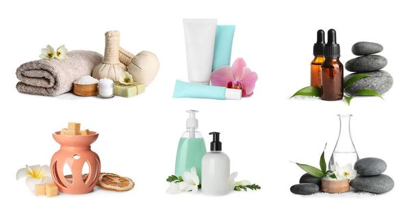 Set with different spa products isolated on white - Valokuva, kuva