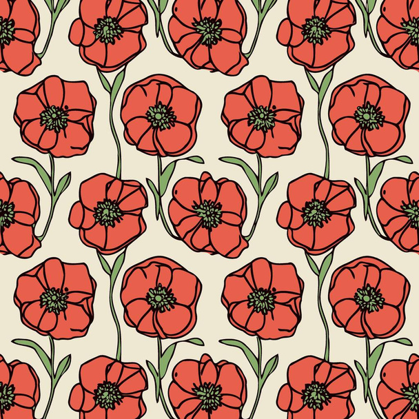 Piros mák virágok háttér minimalista vektor illusztráció - Vektor, kép