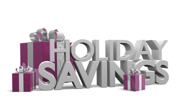 Holiday-megtakarítási szöveg és szépen becsomagolt ajándékok - Fotó, kép