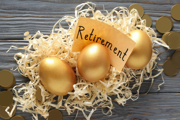 富と退職の概念-黄金の卵 - 写真・画像