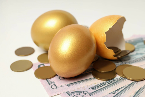 Concepto de riqueza y jubilación: huevos de oro - Foto, Imagen