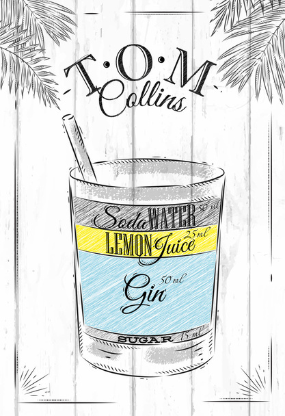 Tom Collins cocktail - Vector, Image