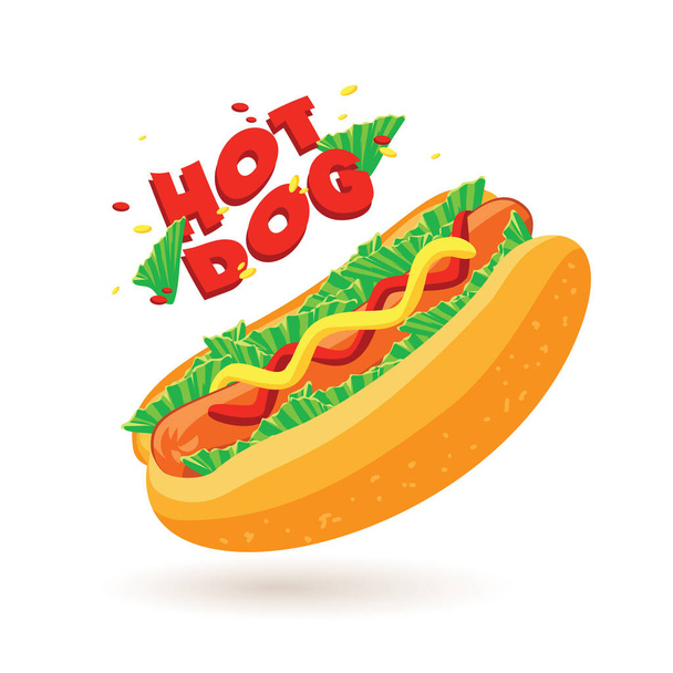 hot dog with sausage and ketchup. vector illustration - Photo, Image