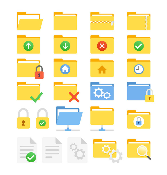 set of folder icon flat color  - Vector, Image