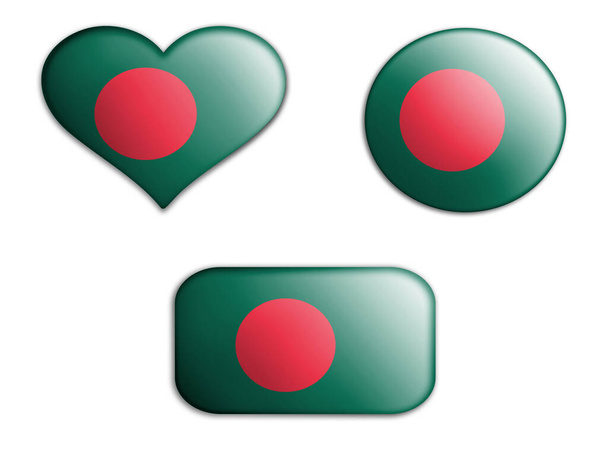 színes nemzeti művészeti zászló bangladesi figurák fenék fehér alapon. fogalom kollázs. 3d illusztráció.3d elemek - Fotó, kép