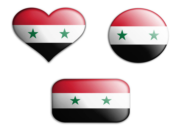 Szíriai színes nemzeti művészeti zászló fehér alapon ábrázolja a feneket. fogalom kollázs. 3d illusztráció.3d elemek - Fotó, kép
