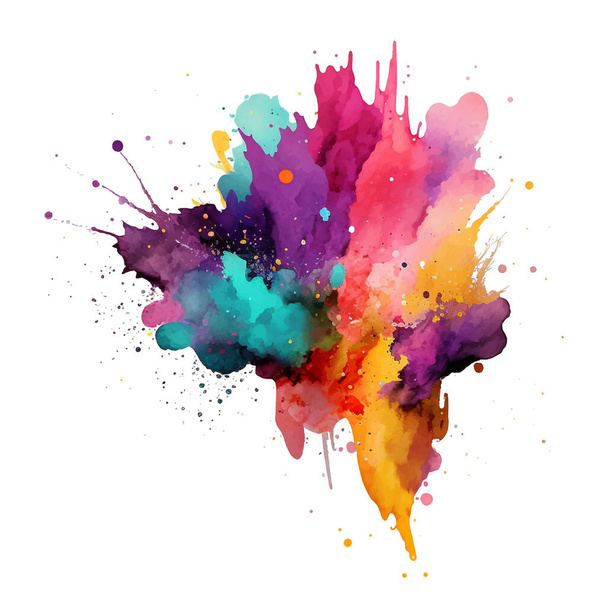 Bright colorful watercolor splash splatter stain brush strokes on white background. Modern vibrant aquarelle spot. Rainbow trendy isolated design on white. Element. Vector watercolor illustration. - Vector, afbeelding