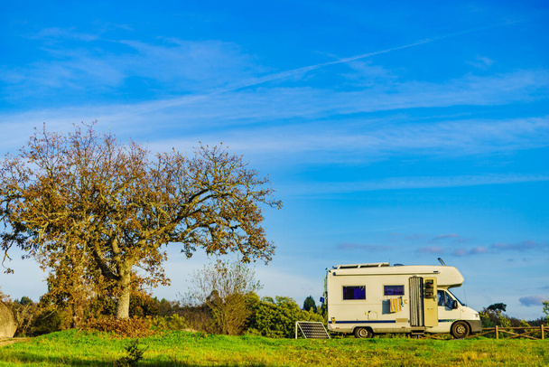 Caravan camping on nature in Portugal. Camper trip. - Foto, Imagem