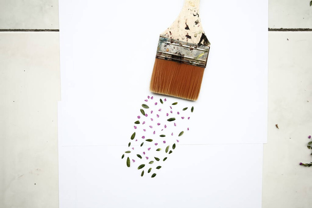 paint brush and palette of painting on white background - Photo, Image