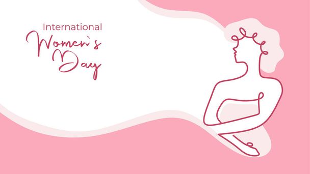 International womens day card. Vector illustration continuous one line drawing with pink colors background. - Vektor, kép