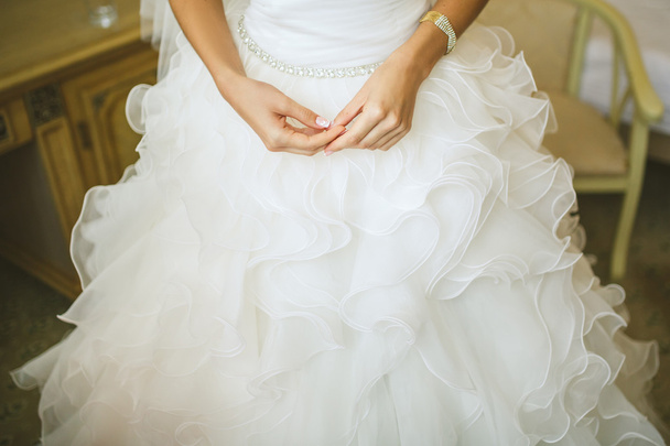 brides Hands on white dress - Photo, Image