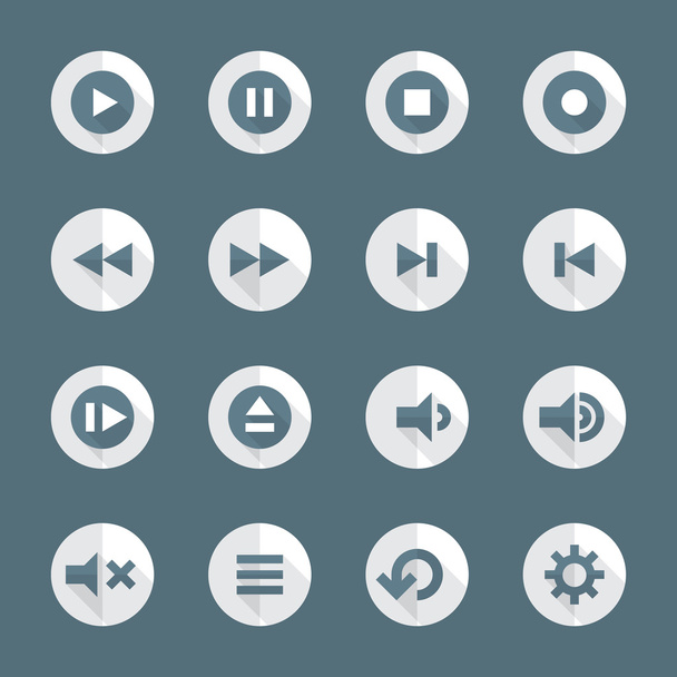 Flat style various media player icons set - Vector, Image