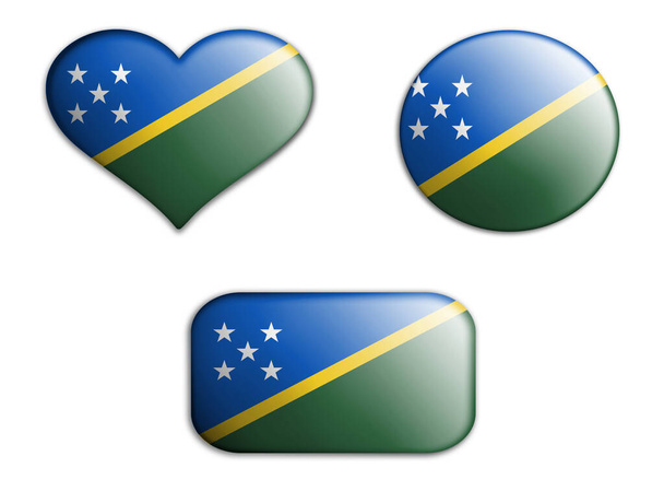 színes nemzeti művészeti zászló Salamon-szigetek figurák fenék fehér alapon. fogalom kollázs. 3d illusztráció.3d elemek - Fotó, kép