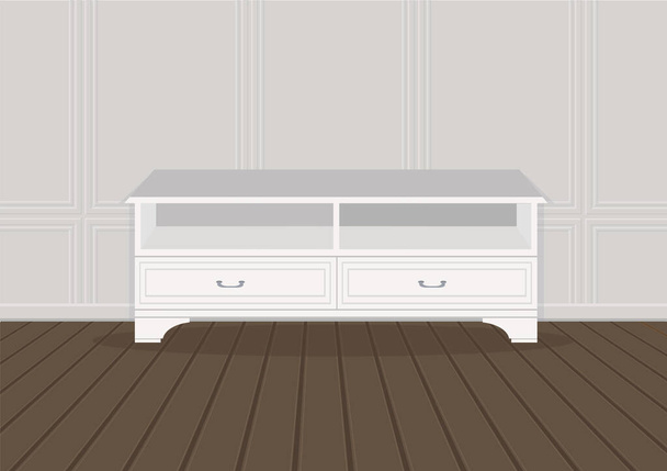 a classic light-colored wooden chest of drawers in the interior, vector illustration - Wektor, obraz