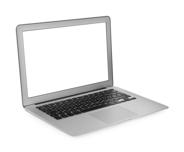 Modern laptop with blank screen isolated on white - Foto, imagen