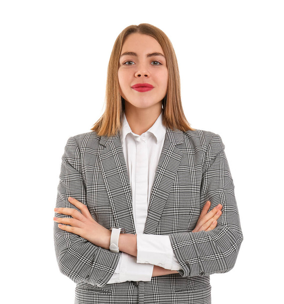 Female business consultant on white background - Fotoğraf, Görsel