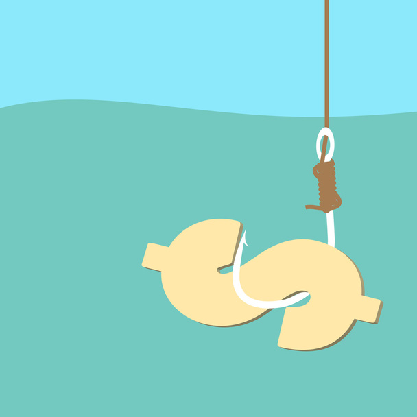 Fish hook with dollar bait - Vector, Image