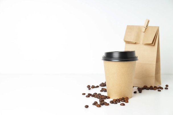 Blank paper cup, composition for delivery and take away concept, space for text - Photo, Image