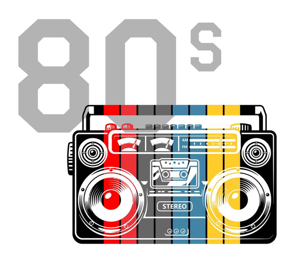 cassette player with 80s background - Vector, Imagen