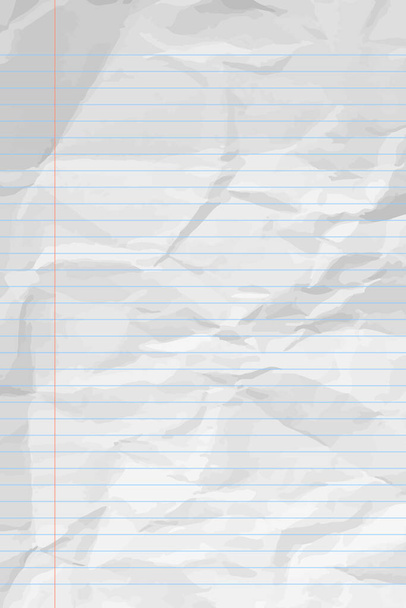 White lean crumpled notebook paper with lines. Vertical crumpled checkered empty paper template for posters and banners - Vektor, obrázek