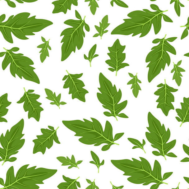 白い背景に緑のトマトの葉のシームレスなパターン - ベクター画像