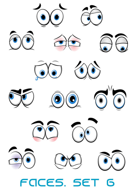 Μπλε μάτια με διαφορετικά συναισθήματα, κινούμενα σχέδια - Διάνυσμα, εικόνα
